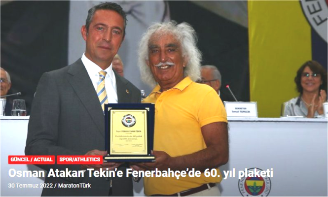 Osman Atakan Tekin’e Fenerbahçe’de 60. yıl plaketi