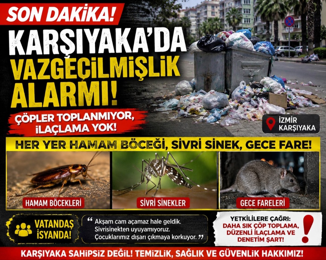 Karşıyaka’da Çöp Krizi İddiası: Vatandaşlar Tepkili, Sokaklarda Kötü Koku ve Haşere Şikâyeti Artıyor