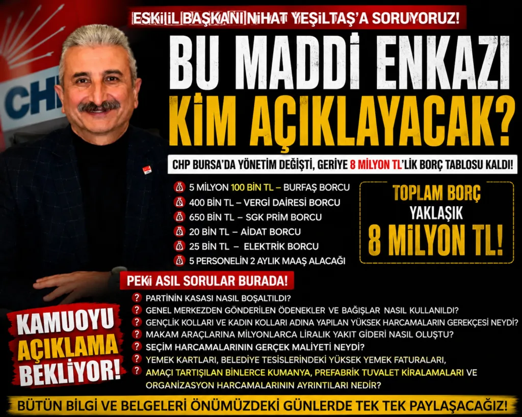 CHP Bursa’da Mali Tablo Tartışması Büyüyor: Devir Teslim, Borç ve Harcama Kalemleri Gündemde