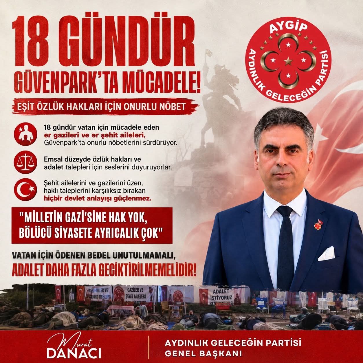 Güvenpark’ta 18 Gündür Nöbetteler: Er Şehit Aileleri ve Gazilerden Eşit Hak Talebi