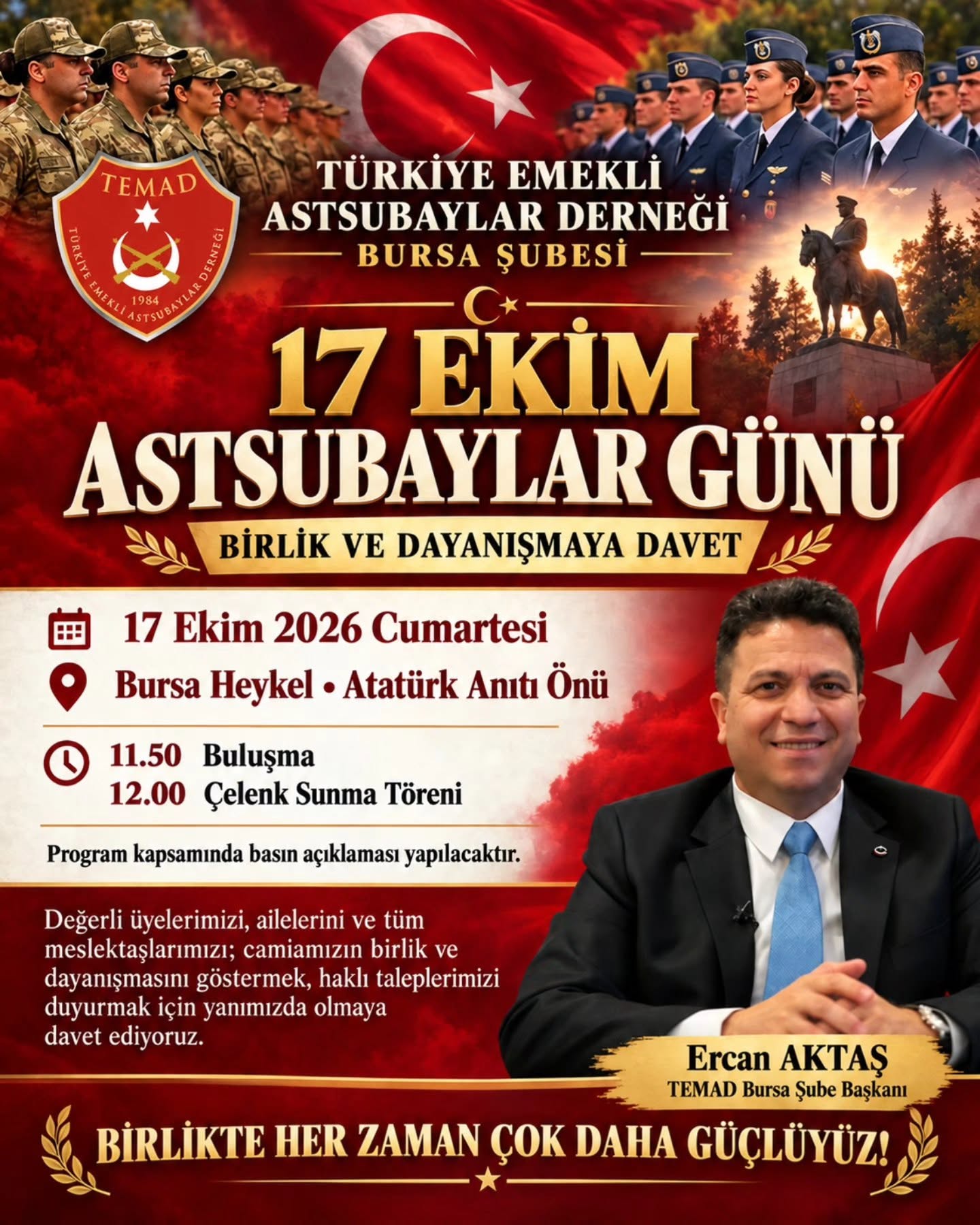 EMEKLİ ASTSUBAYLAR 17 EKİM’DE BURSA HEYKEL’DE BULUŞACAK